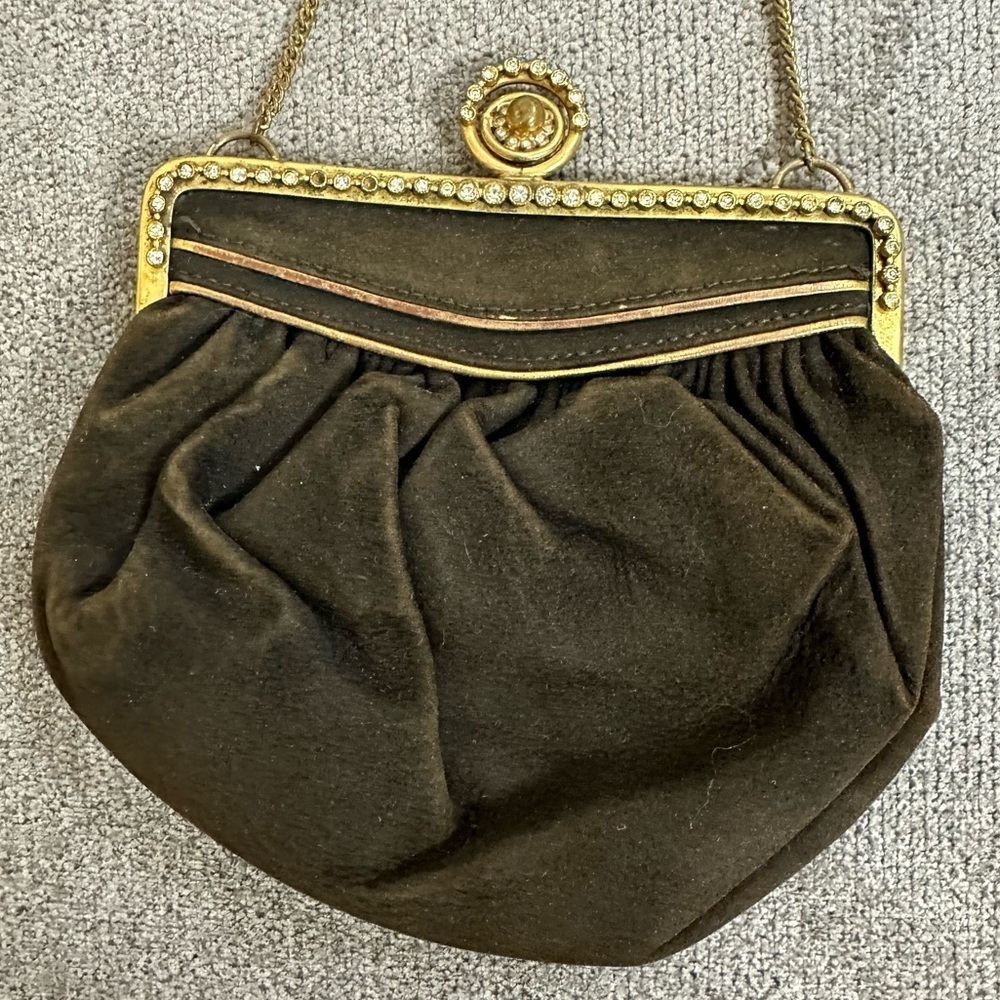 VINTAGE Small Brown Rhinestone Evening Bag